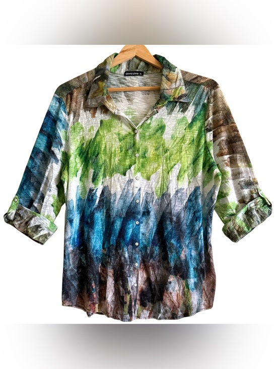 David Cline Tops - DAVID CLINE Abstract Colorful Art-To-Wear Lightweight Casual Artsy Blouse Sz XL